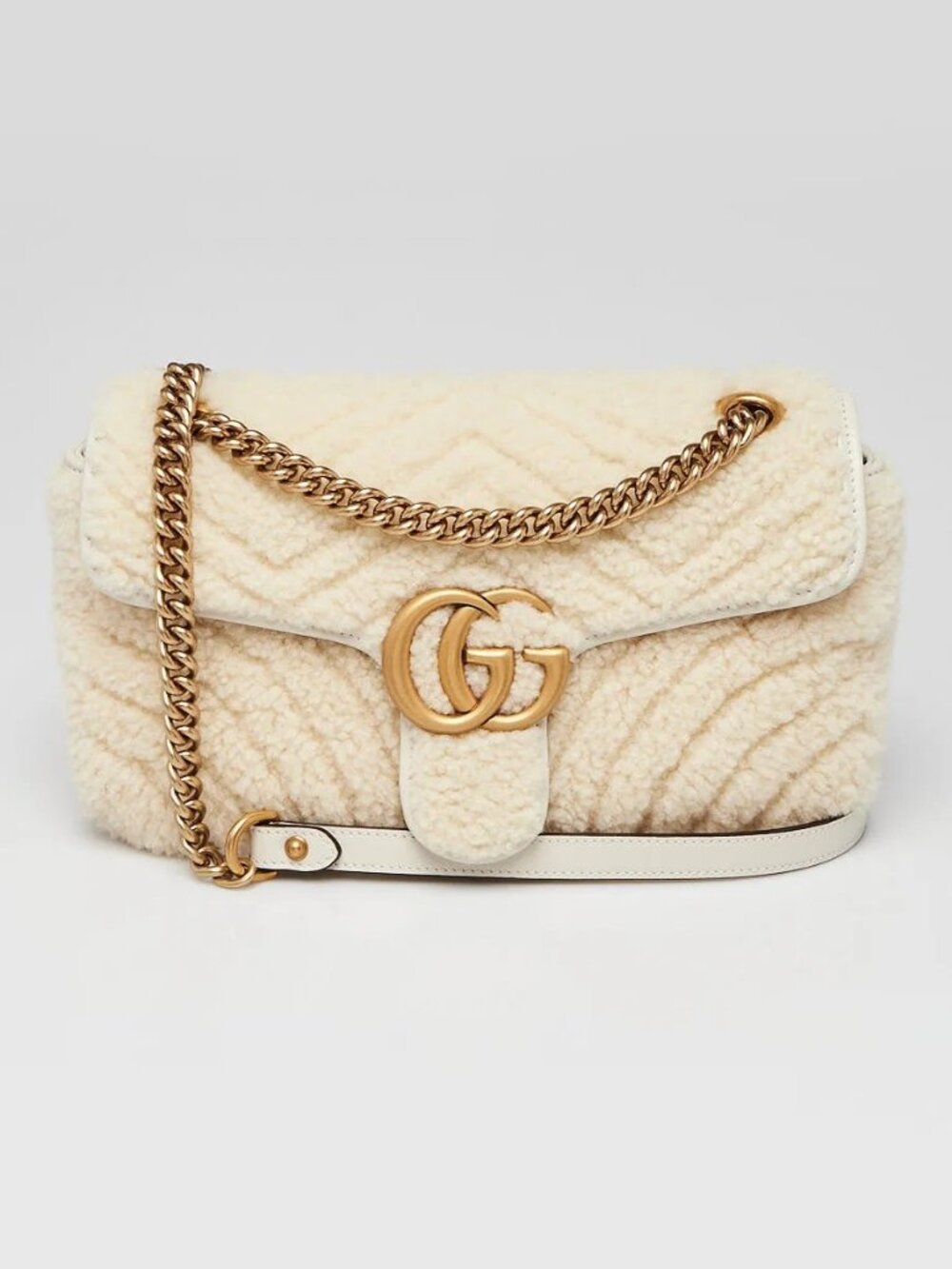 Gucci White Shearling GG Marmont Small Shoulder Bag - Picture 3 of 10